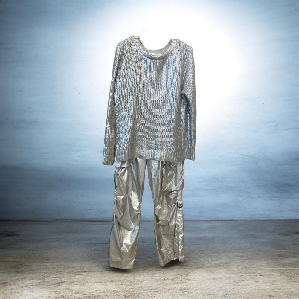 Silver Metallic Top and Pants Set